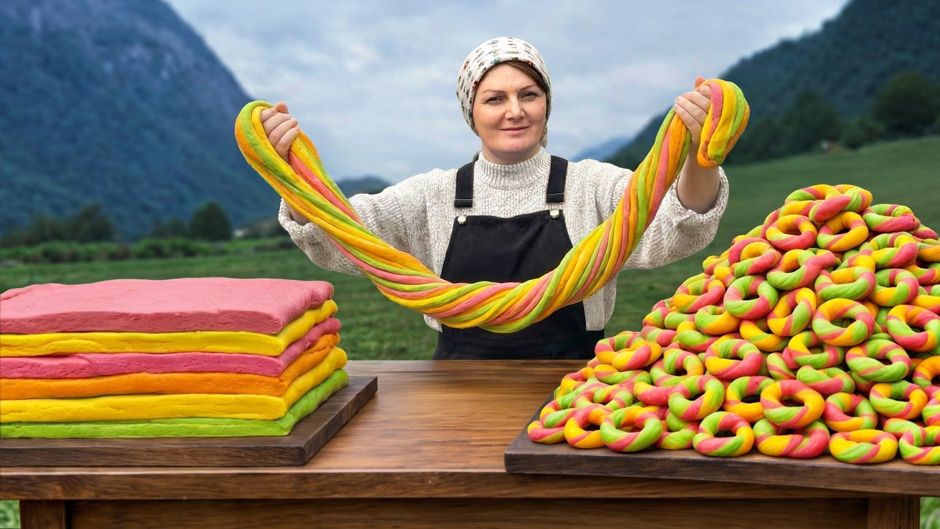 Vibrant Azerbaijani Rainbow Bagels with Sweet Cream and Fruit