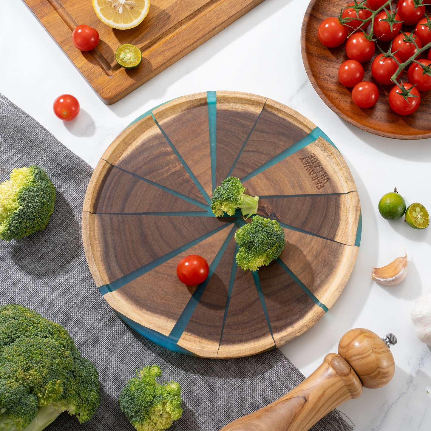 Aqua Burst Wooden Cutting Board