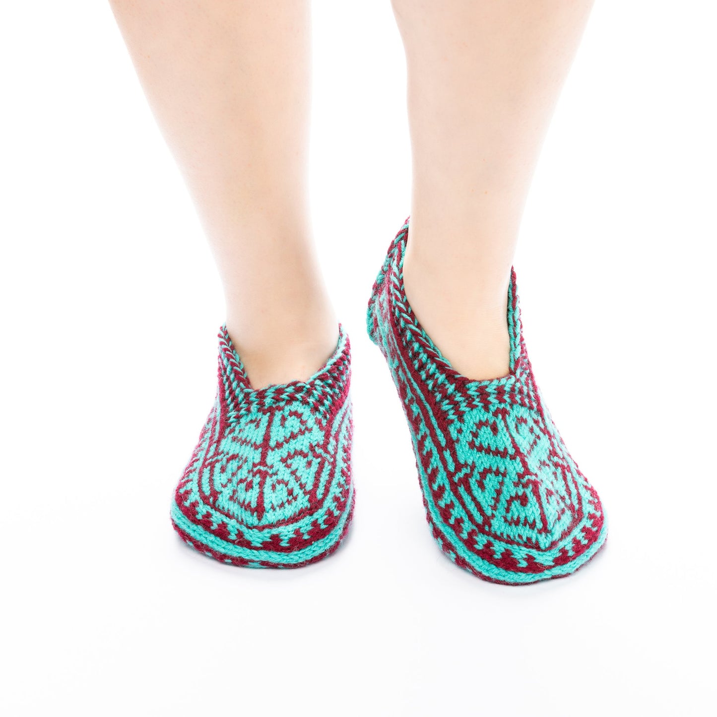 Handmade Socks Red and Turquoise