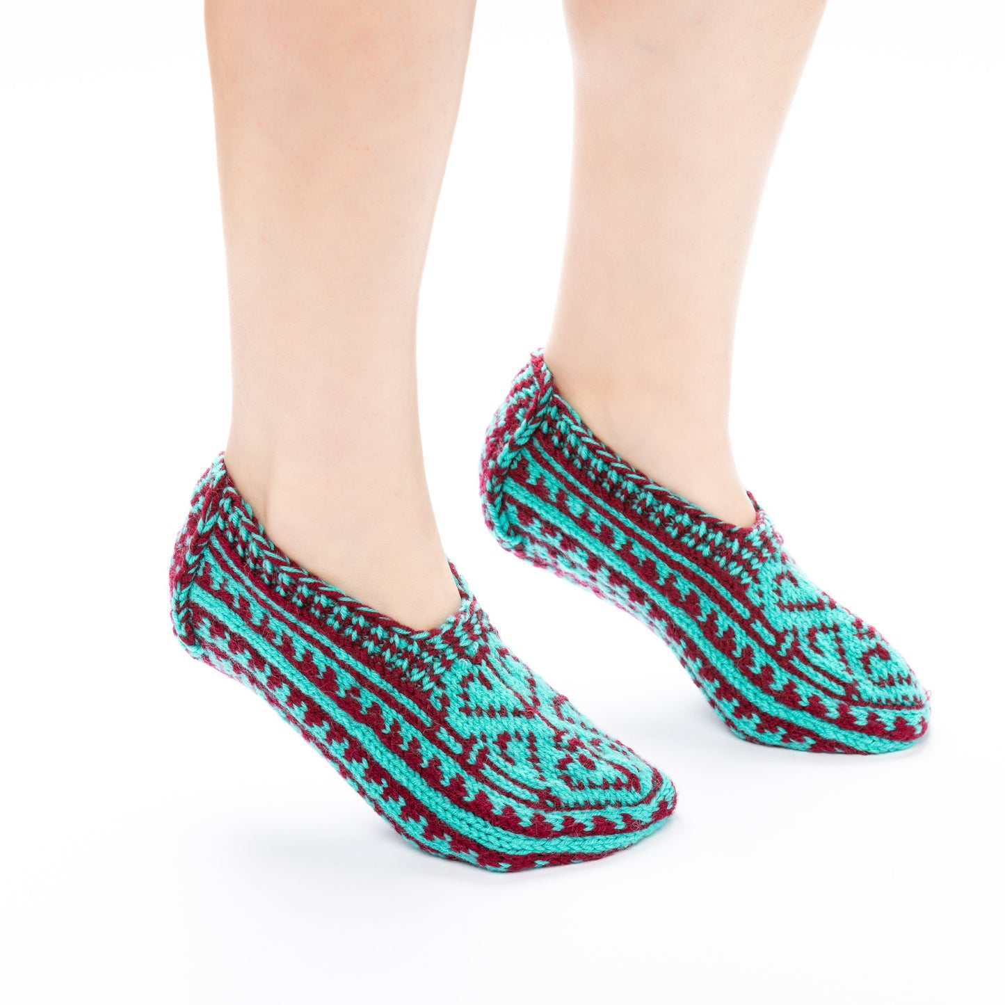 Handmade Socks Red and Turquoise