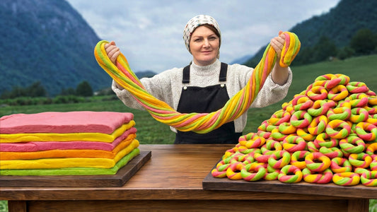 Vibrant Azerbaijani Rainbow Bagels with Sweet Cream and Fruit