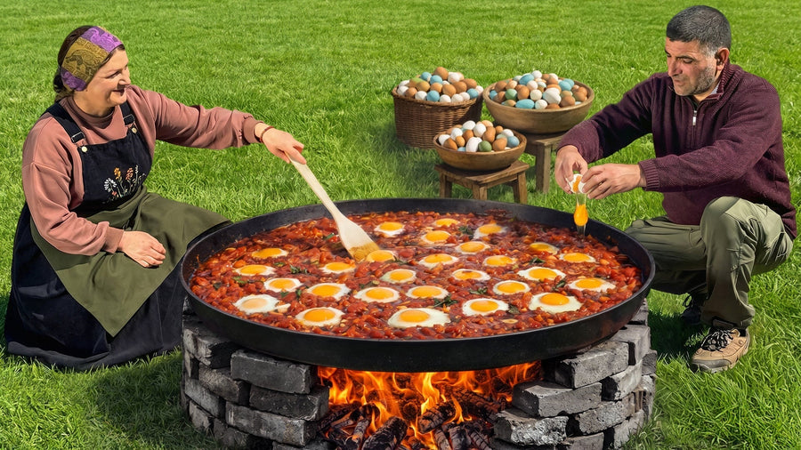 Azerbaijani Tea Marbled Pickled Eggs, Stuffed Mince Spheres, Traditional Shakshuka