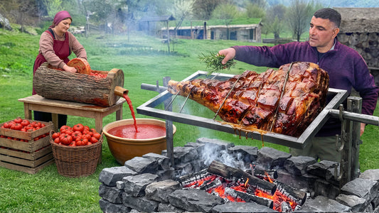 Mountain-Style Rotisserie Roasted Leg with Traditional Cheese Flatbreads