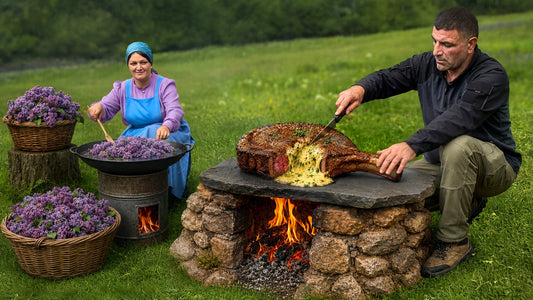 A Mountain Feast: Stone-Sizzled Stuffed Beef Roast with Blossom Jam