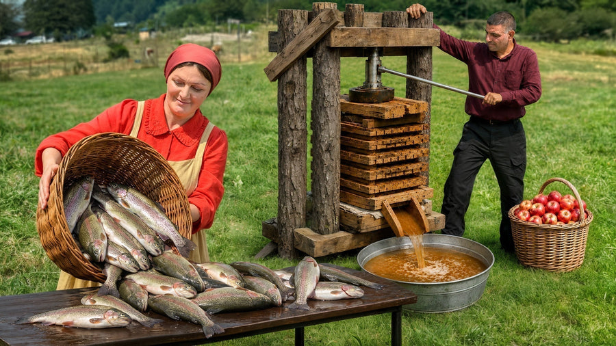 Fire-Roasted Trout with Apple-Butter Glaze & Coal-Baked Potatoes