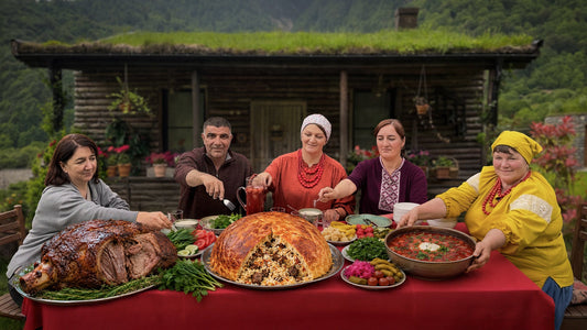Royal Azerbaijani Shah Plov Feast with Ukrainian Borsch & Garlic Buns