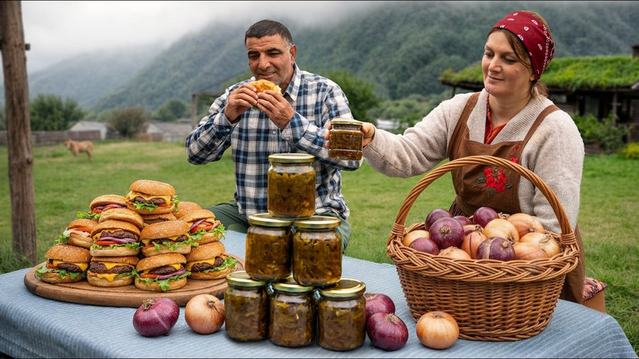 Traditional Azerbaijani Mountain Burgers with Smoky Roasted Onion Jam