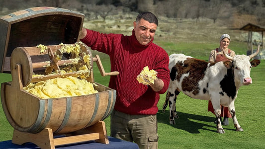 Authentic Azerbaijani Mountain Chicken Sandwich with Homemade Bread and Fresh Churned Butter,