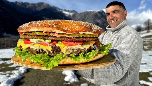 Giant Azerbaijani Mountain Burger, Traditional Beef Saj with Golden Potatoes