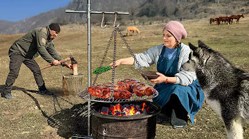 Traditional Caucasian Open-Fire Tomahawk Steak and Stuffed Quince