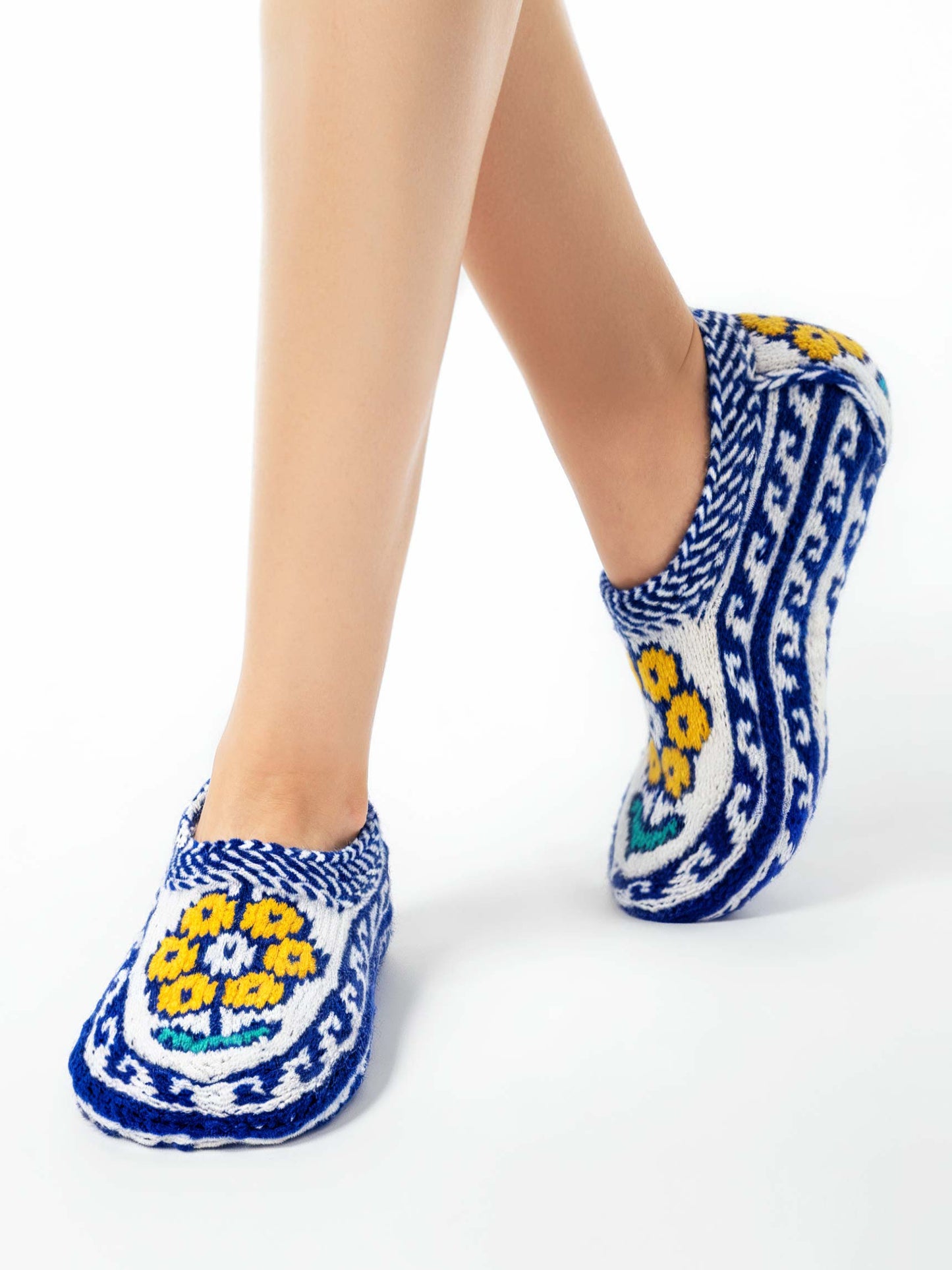 Handmade Socks Blue and White Sunflower