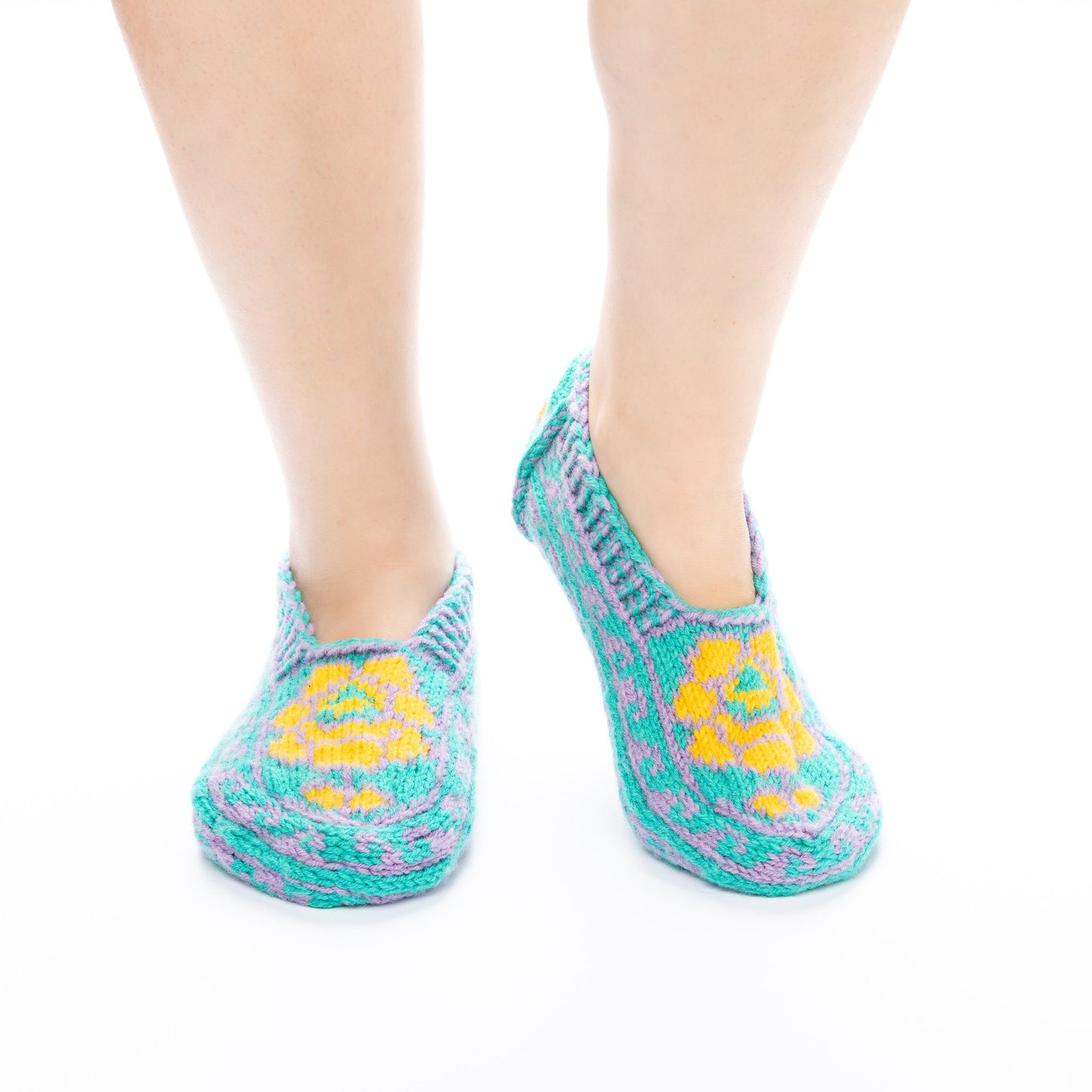 Handmade Socks Turquoise Yellow Tulip