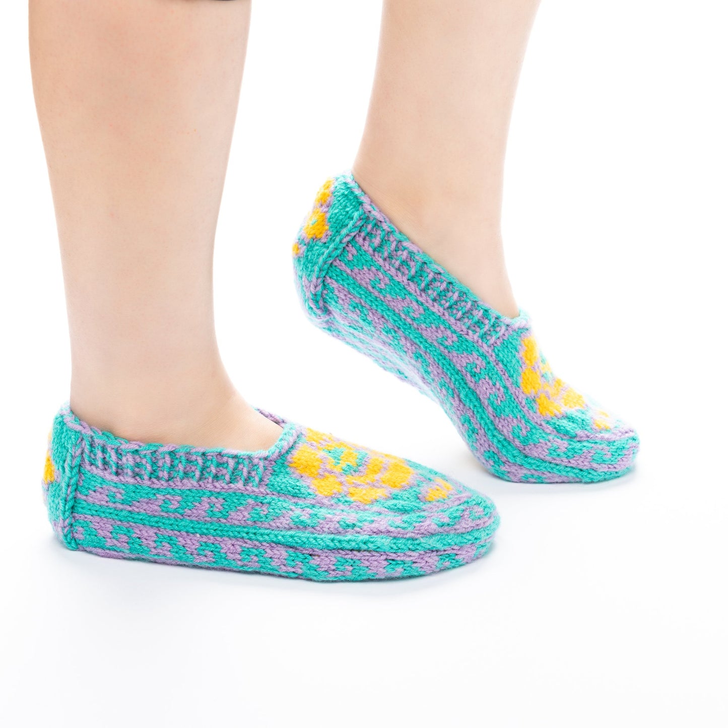 Handmade Socks Turquoise Yellow Tulip