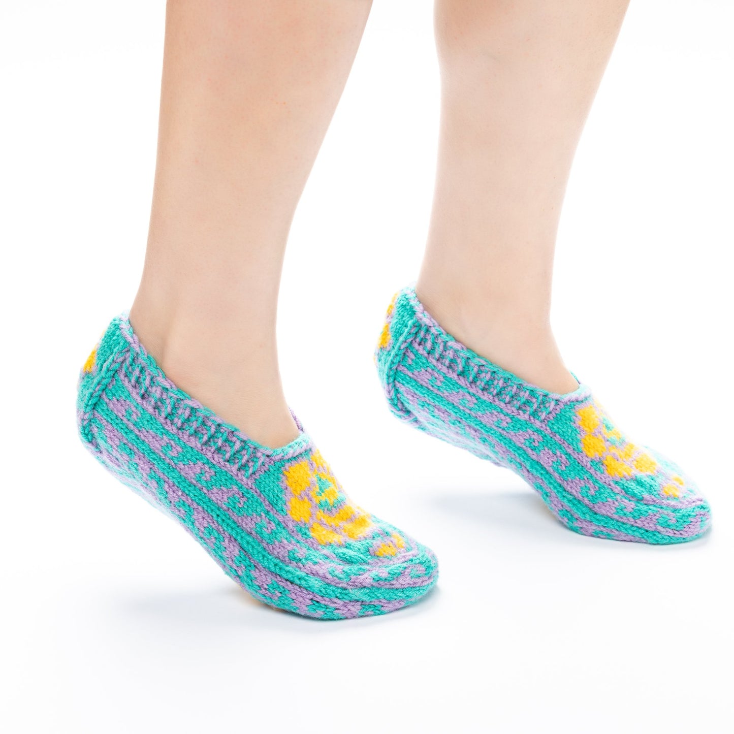 Handmade Socks Turquoise Yellow Tulip