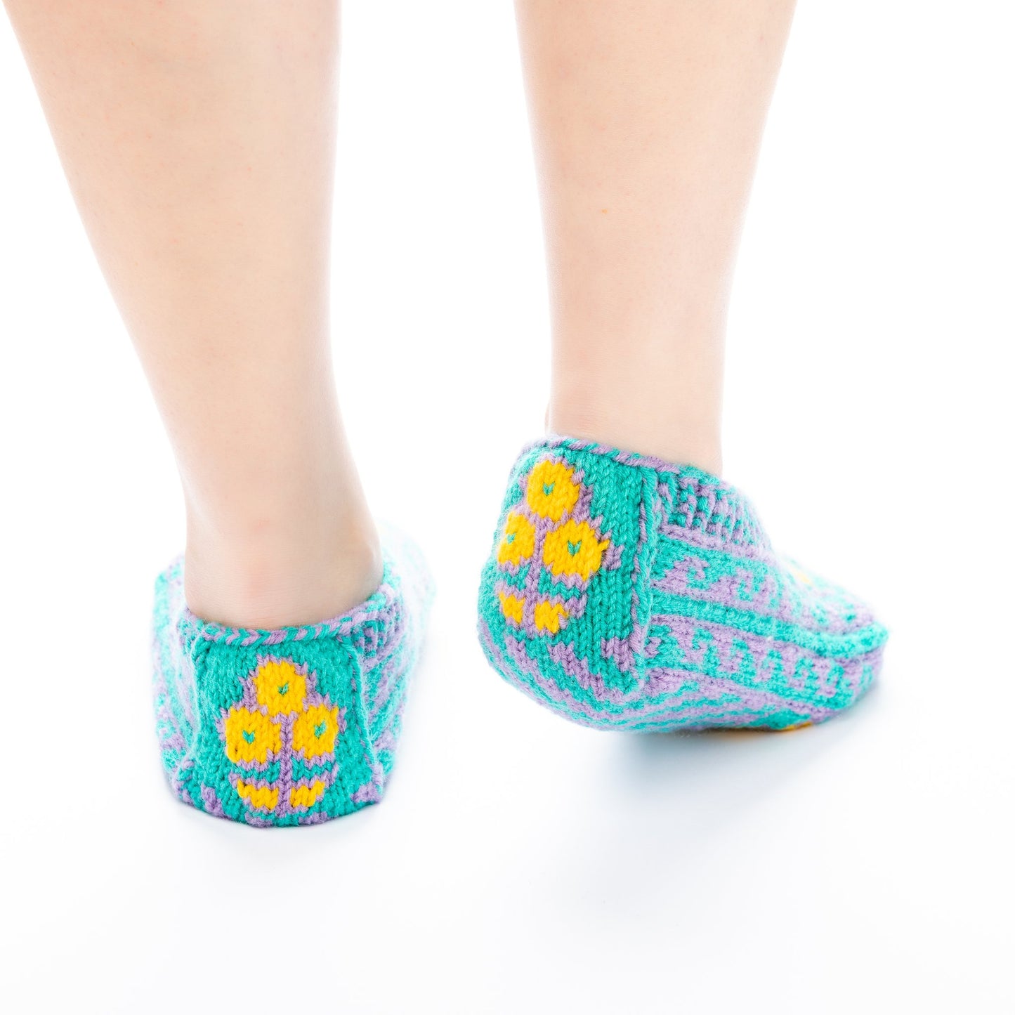 Handmade Socks Turquoise Yellow Tulip