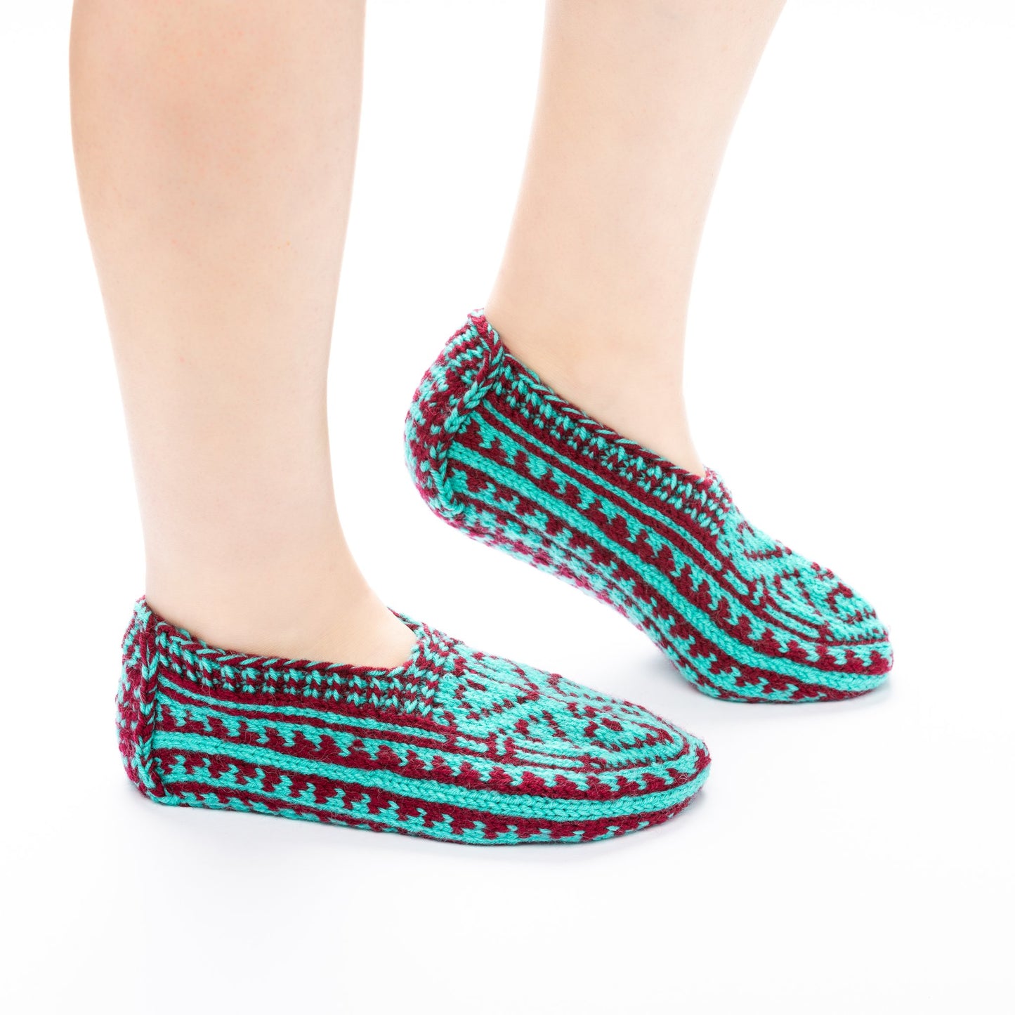 Handmade Socks Red and Turquoise