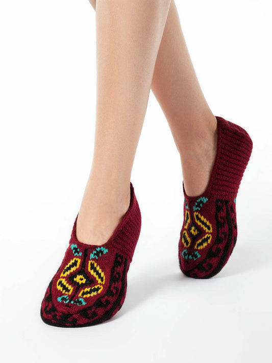 Handmade Socks Dark-Red Dandelion