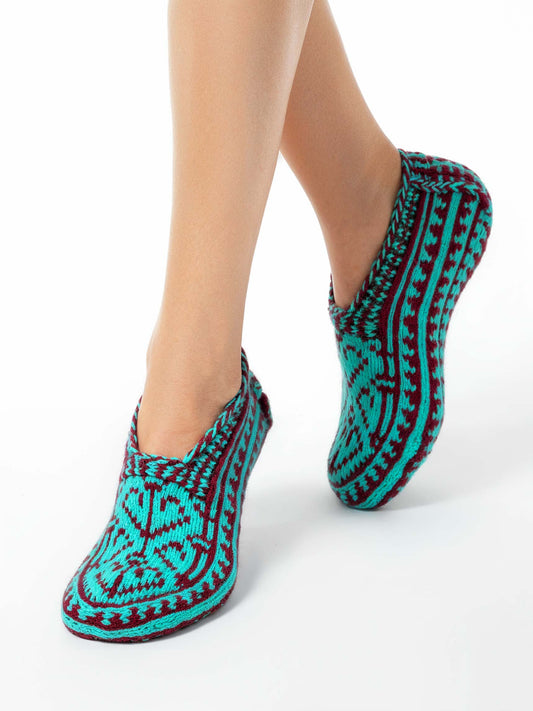 Handmade Socks Red and Turquoise