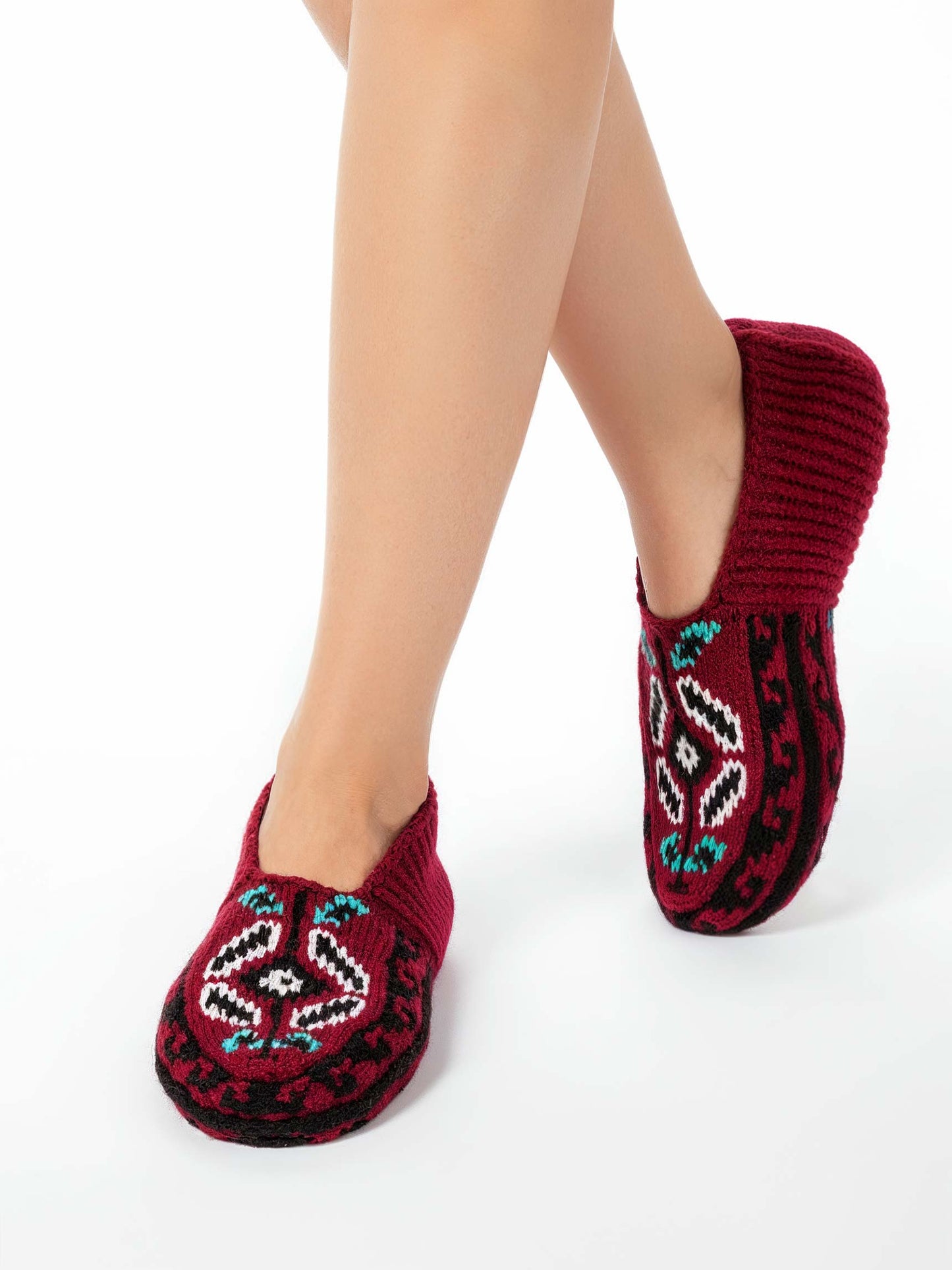 Handmade Socks Dark-Red Daisies