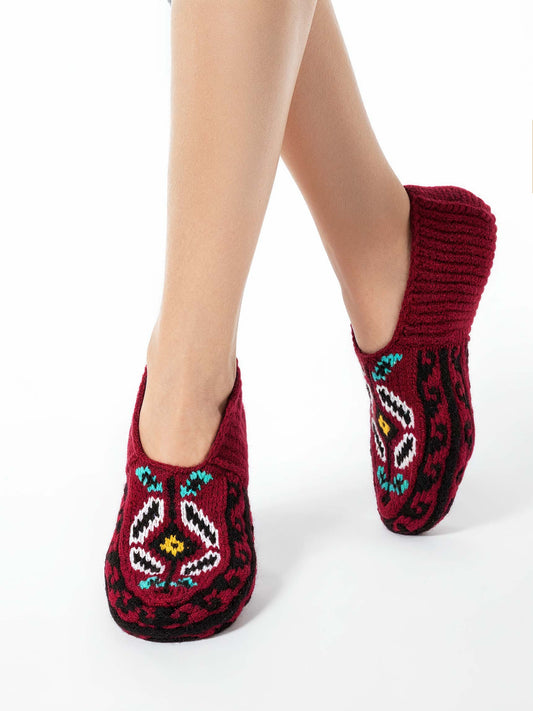 Handmade Socks Dark-Red Daisies